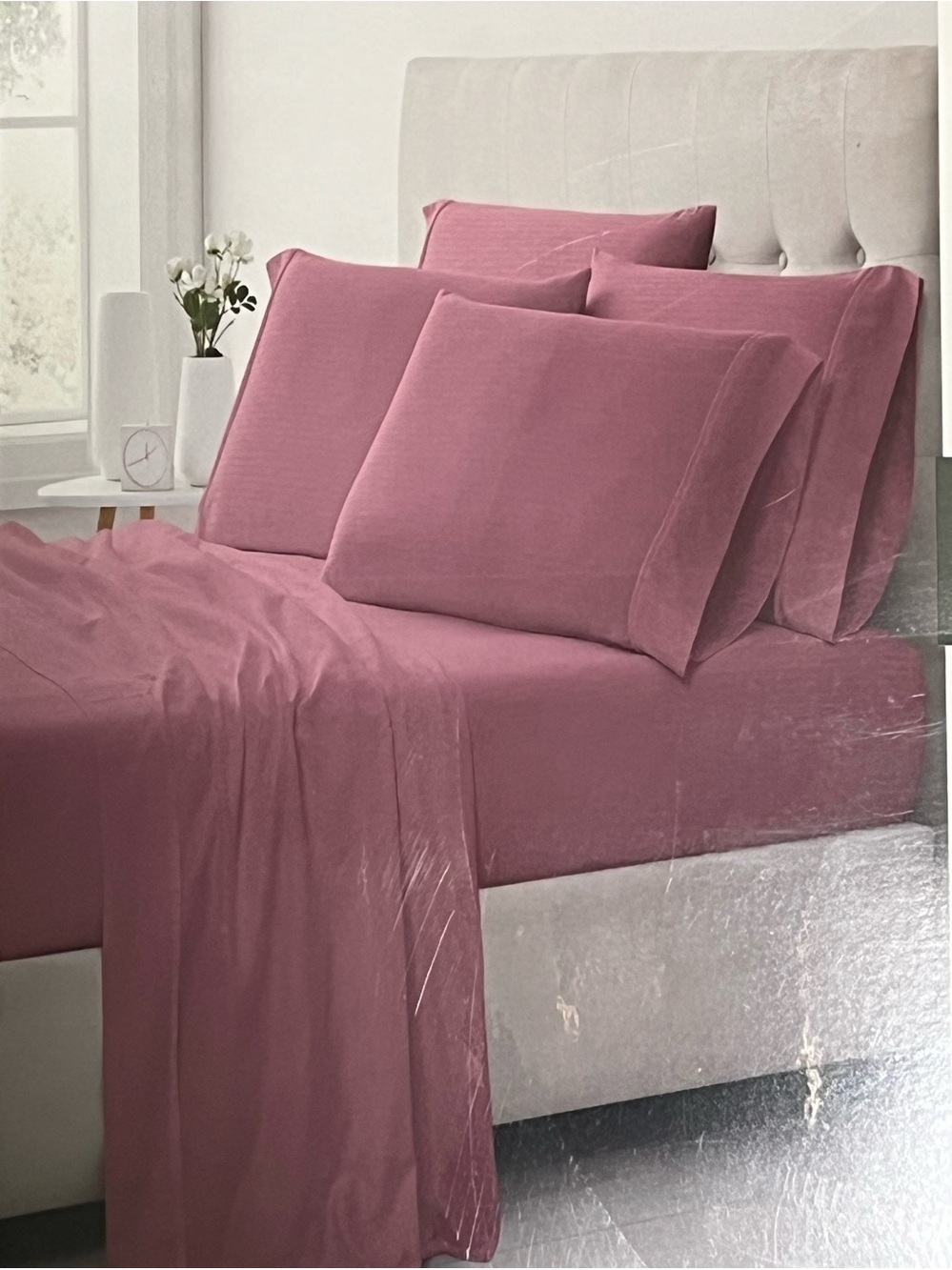 "Day by Day" 1000 Thread Count Pink/Rose subtle Pinstripe 6 Piece Sheet Set